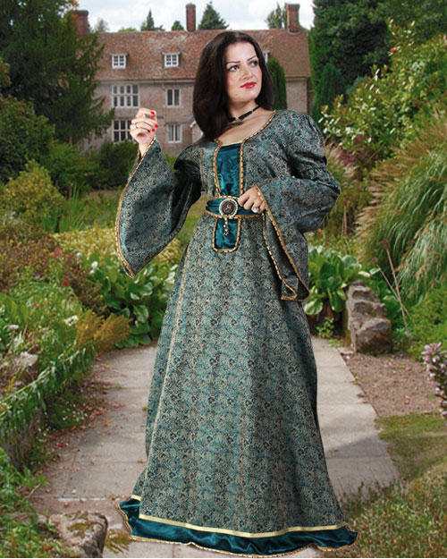 Courtly Green Brocade Dress