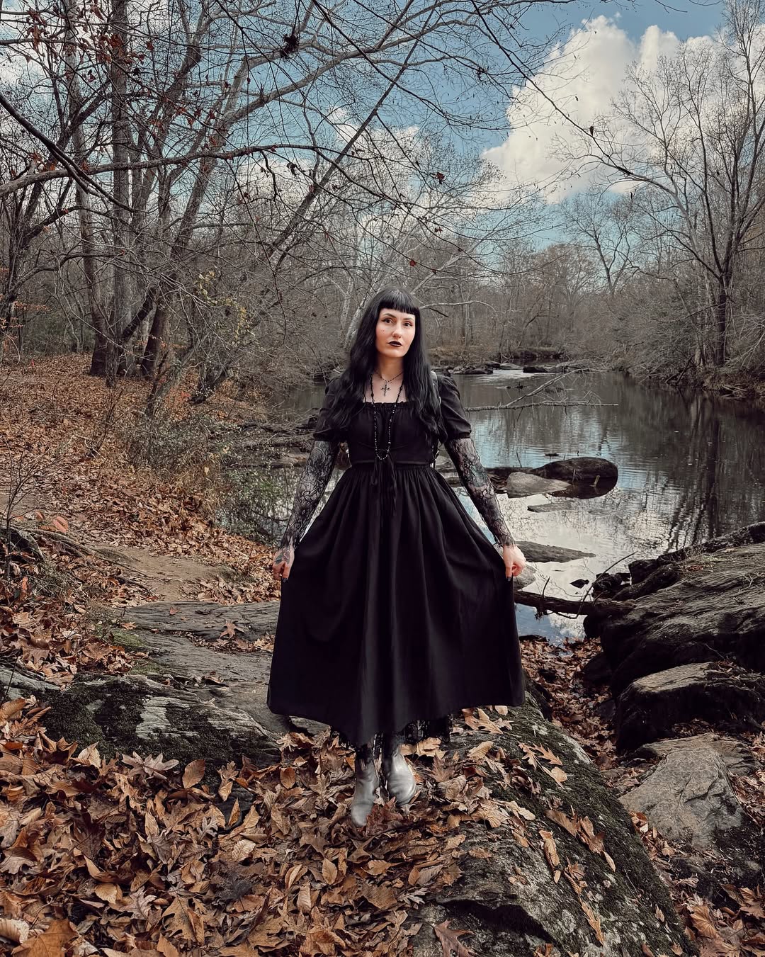 Women’s Wisteria Wonder Dress Black cottagecore linen wholesale dress