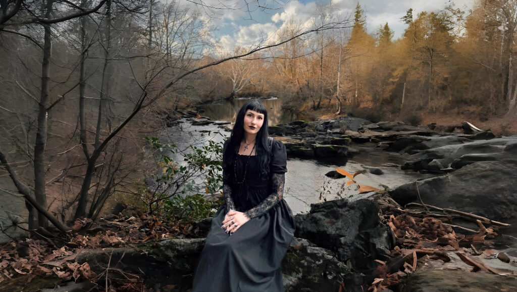 Women’s Wisteria Wonder Dress Black lace sleeve detail in heavy linen blend