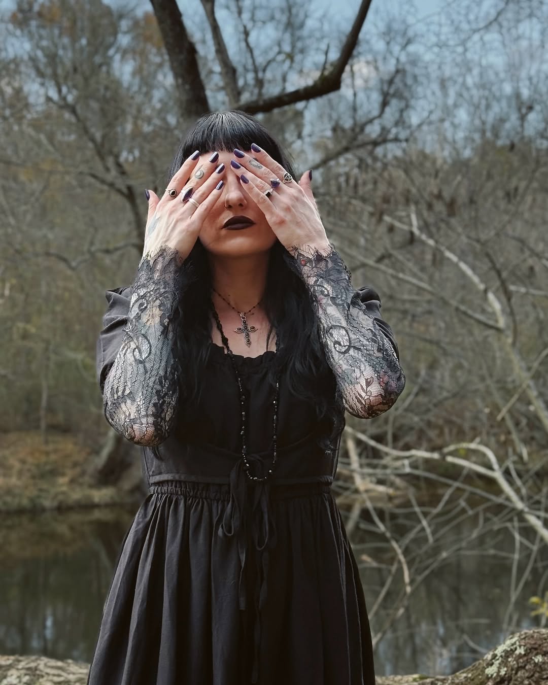 Black cottagecore linen dress lace sleeve detail wholesale boutique fashion