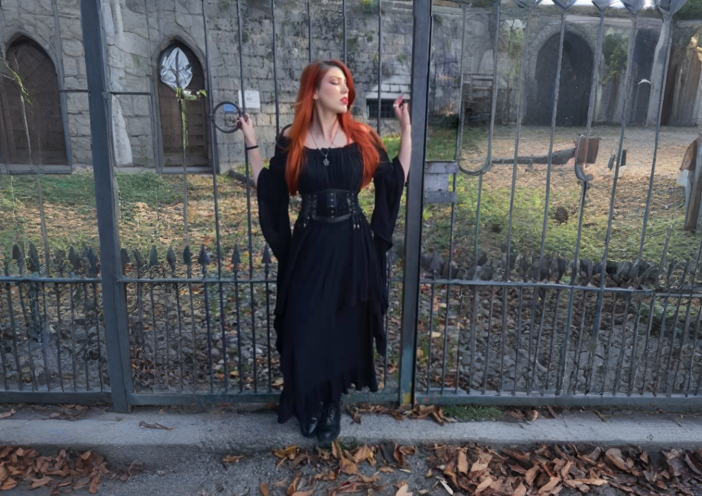 Medieval Crepe Dress Black Wholesale Long Sleeve Asymmetrical Dress