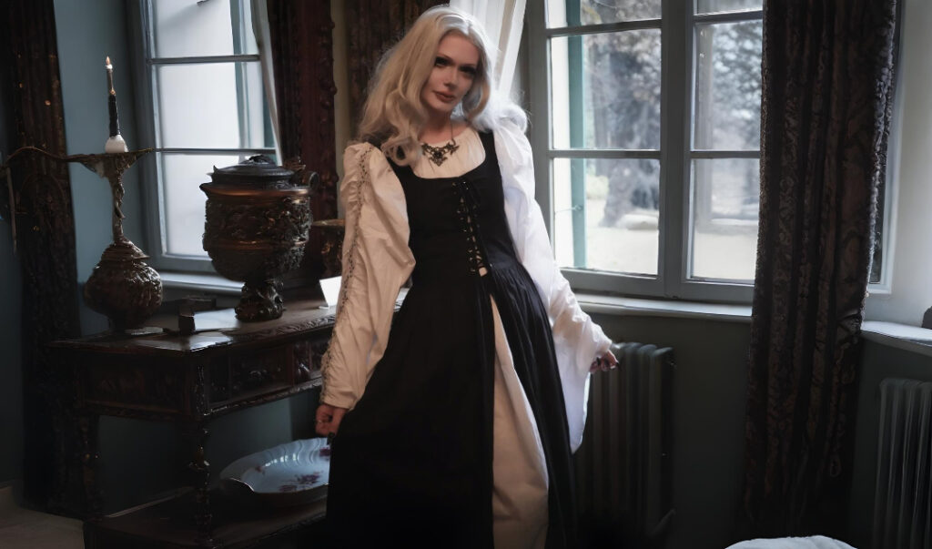 Women's Peasant Ameline Dress black medieval renaissance gown