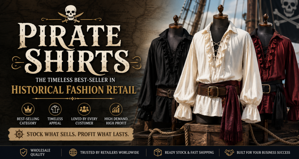 Best-selling pirate shirts in historical fashion retail for Renaissance and pirate-themed events
