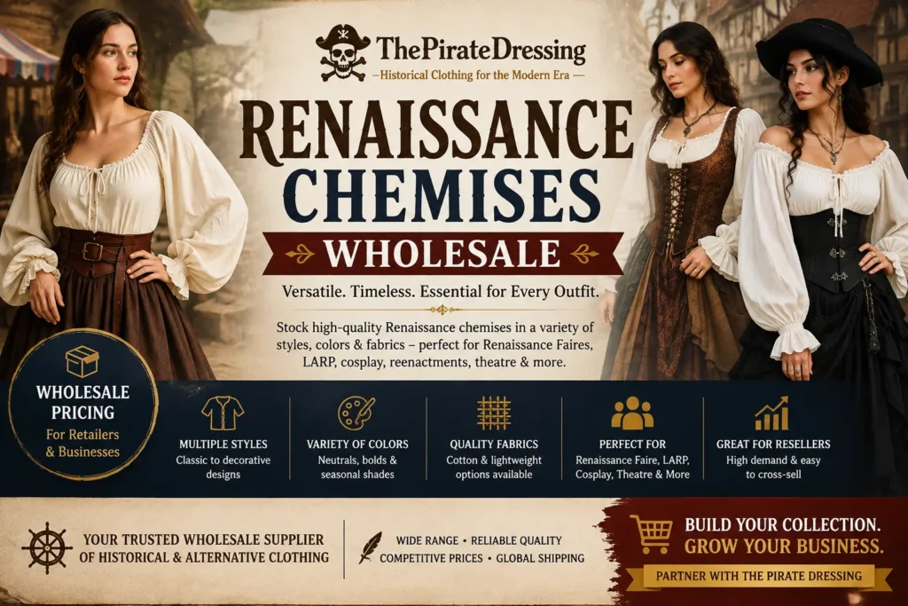 **ALT Text:** Renaissance Chemise Wholesale for Retailers and Renaissance Faire Vendors
