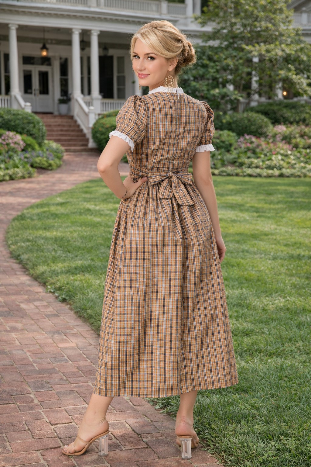 (image for) Lace Collar Plaid Cottagecore Dress