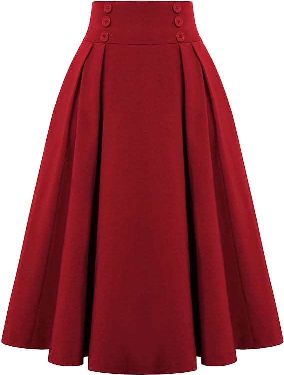 (image for) Womens Vintage High Waist Pleated Skirt