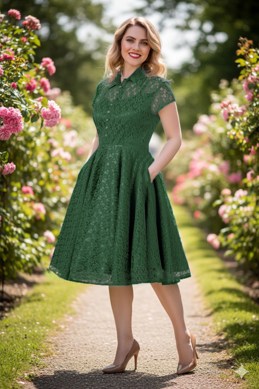 (image for) The Rosabelle Lace Mid-Century Dress