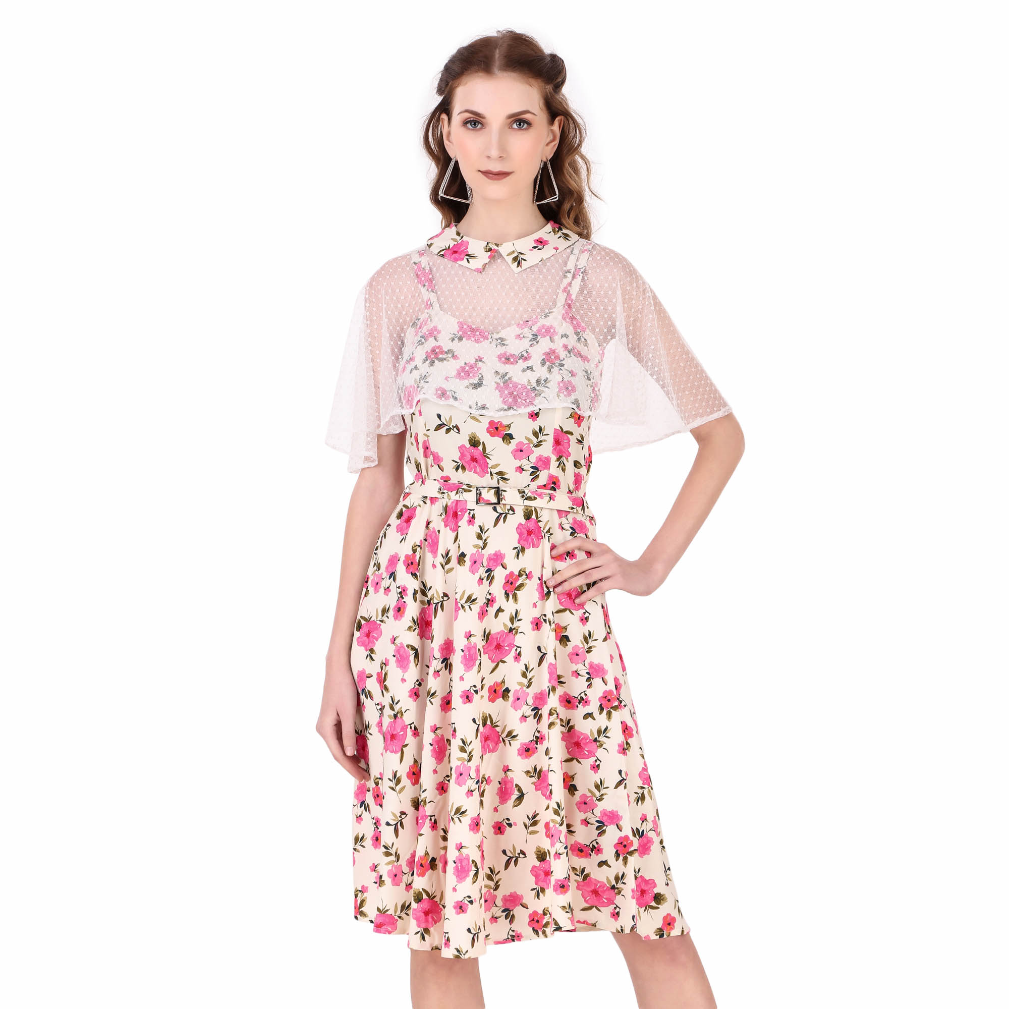 (image for) Women's 1950s Retro Pinup Swing Dress with Detachable Cape, Belt