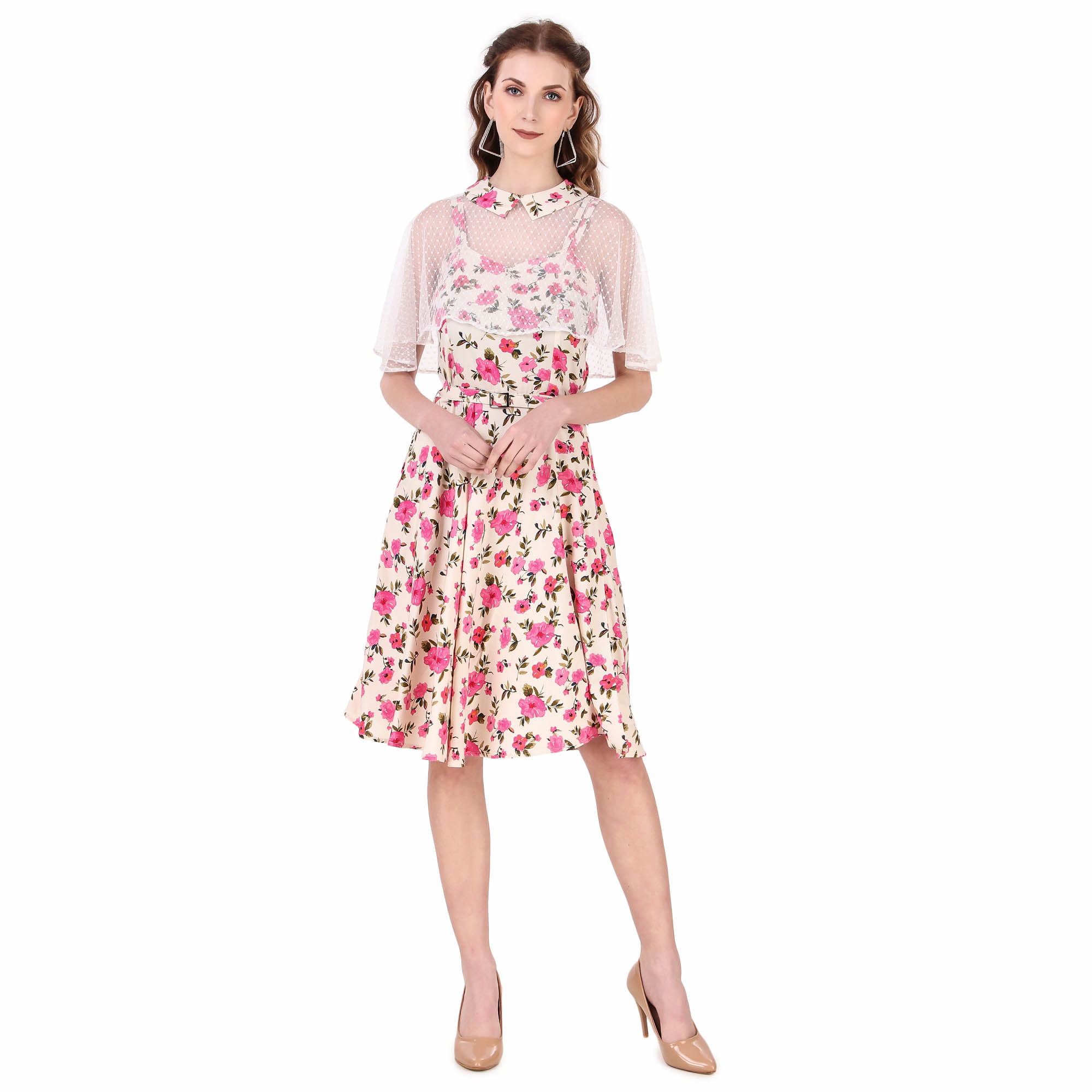 (image for) Women's 1950s Retro Pinup Swing Dress with Detachable Cape, Belt