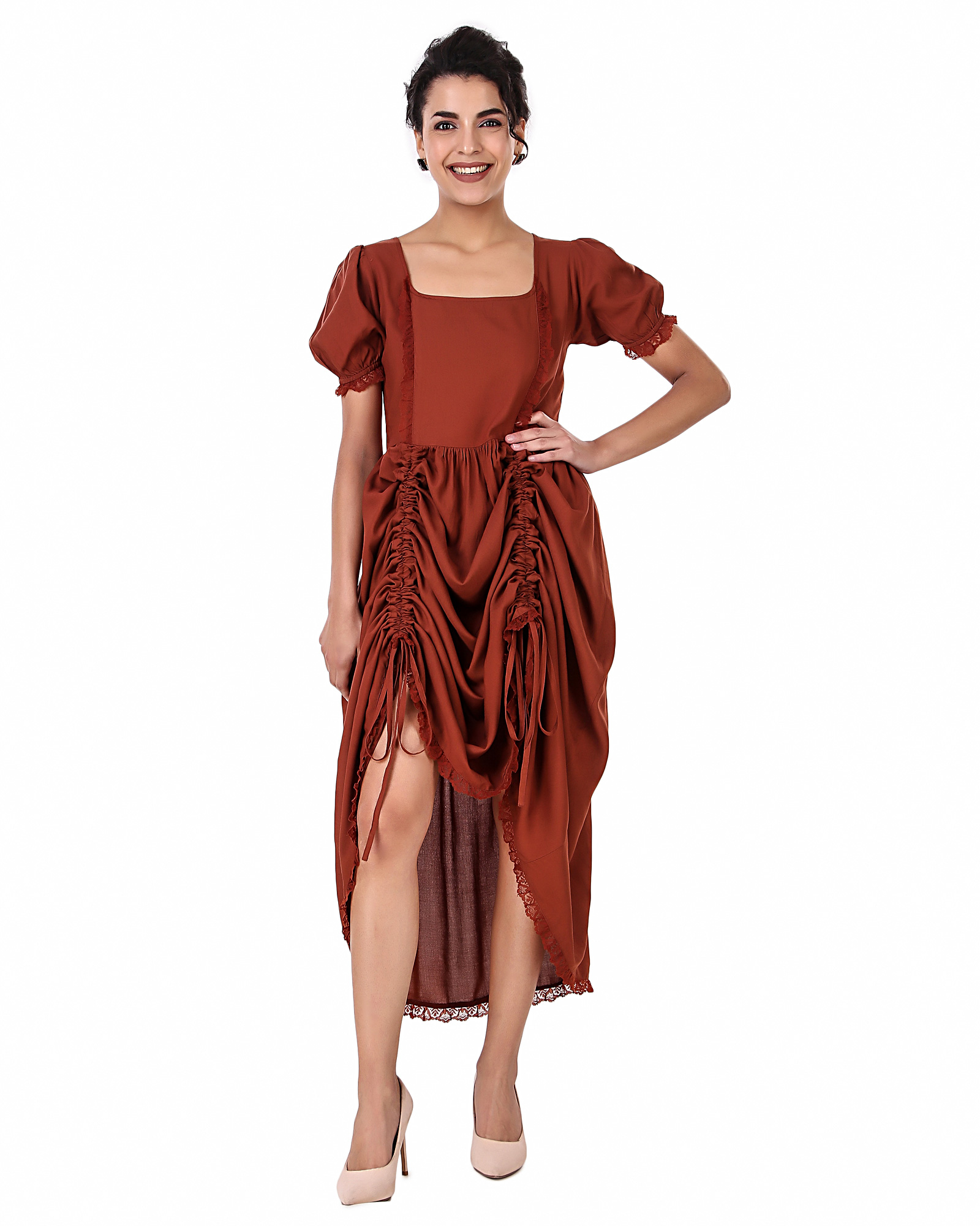 High Low Medieval Dress with Drawstring